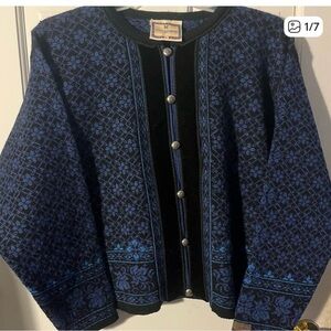 Dale of Norway Blue and Black 100% Wool Cardigan Women’s Size XL